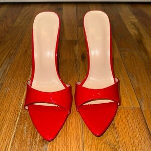Red Patent Leather Mules